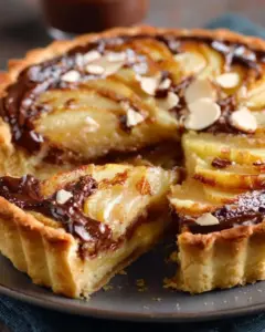 Tarte fondante poire, chocolat et amande