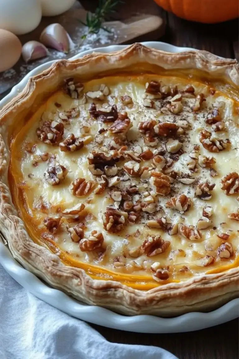 La tarte potimarron, échalotes, comté et noix