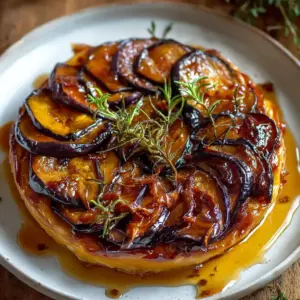 Tarte tatin aux aubergines, miel et romarin