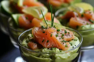 Verrines onctueuses au mascarpone, avocat et saumon fumé