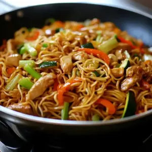 Wok de poulet aux nouilles et légumes