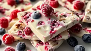Écorce de yaourt glacé aux fruits rouges et chocolat