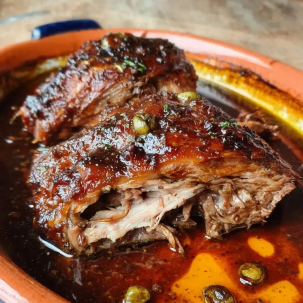 Épaule d’Agneau Confit au Four, à l’Ail, Miel et Moutarde